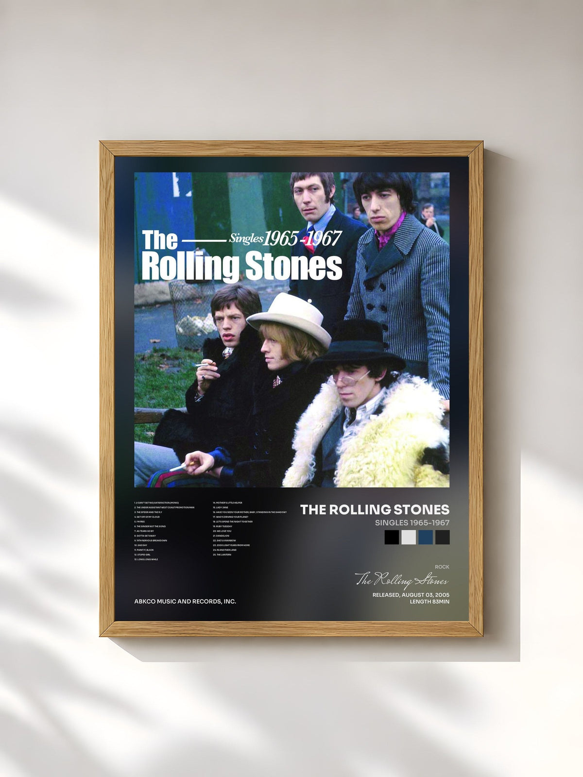 #bois Tableau de l'album Singles 1965-1967 de The Rolling Stones, cadre en bois brut, imprimé et encadré en France