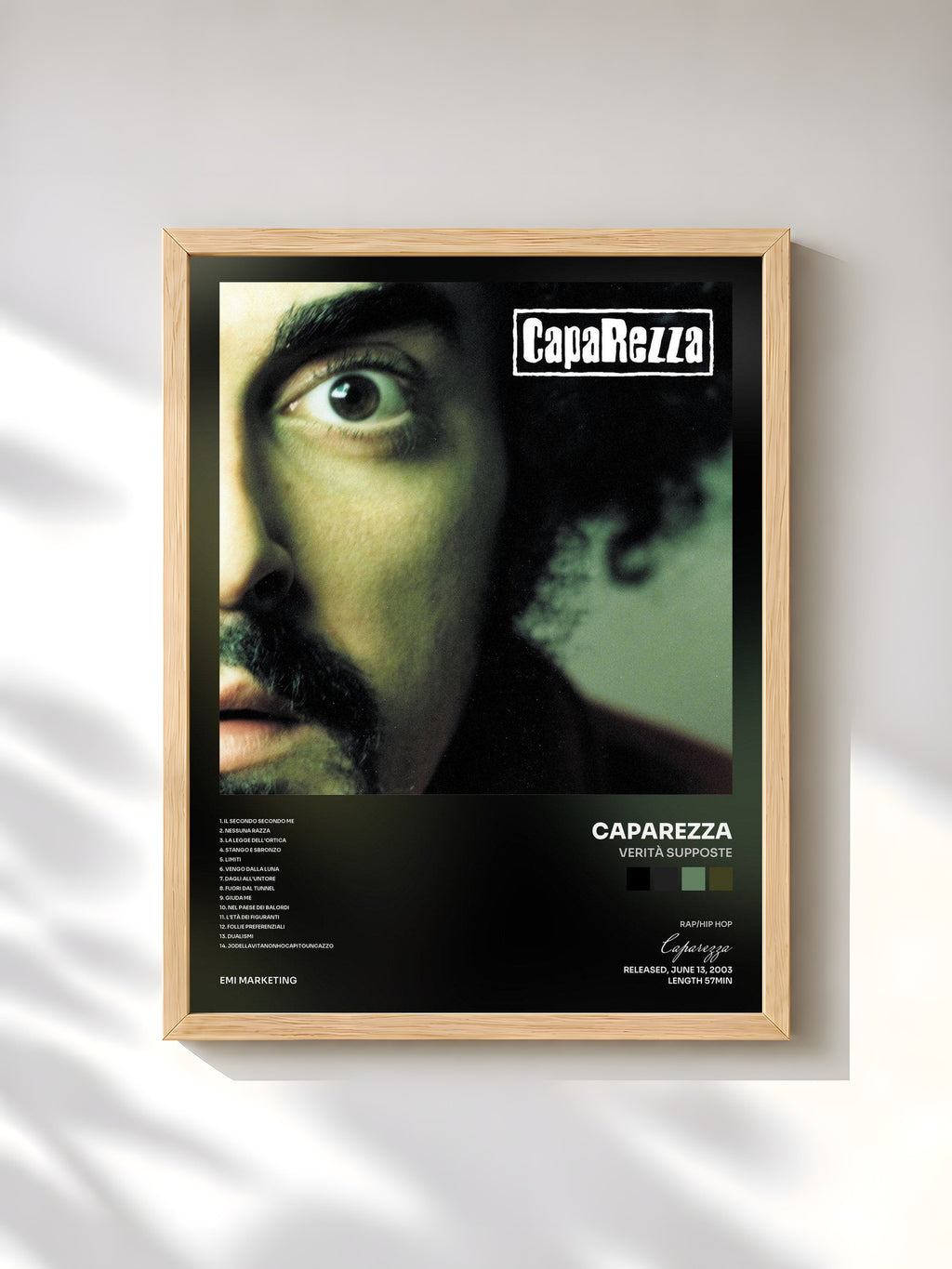 #bois Tableau de l'album Verità Supposte de Caparezza, cadre en bois brut, imprimé et encadré en France