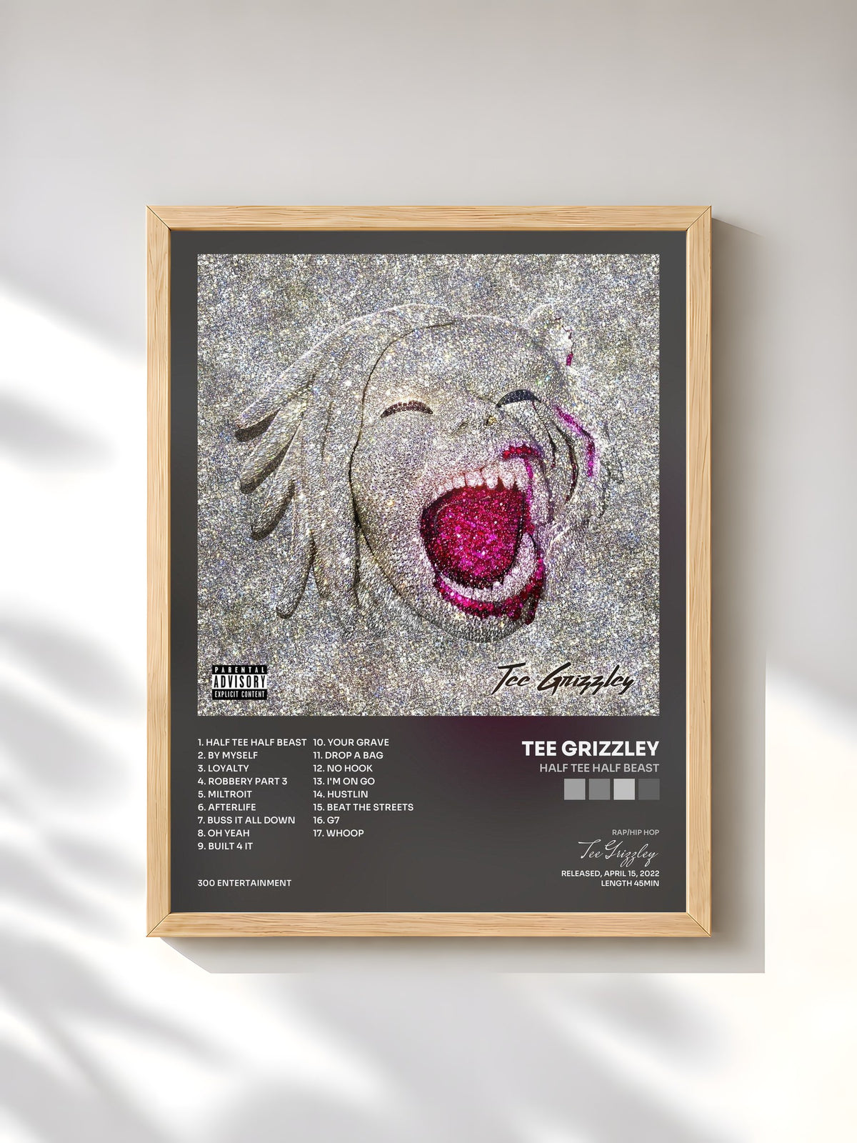 #bois Tableau de l'album Half Tee Half Beast de Tee Grizzley, cadre en bois brut, imprimé et encadré en France