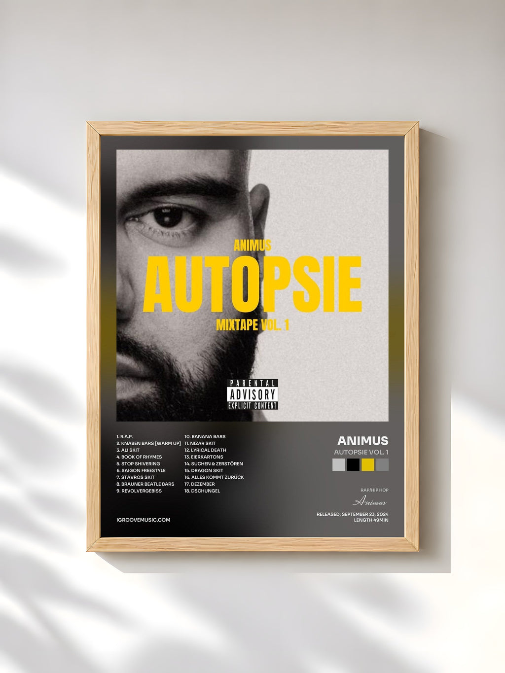 #bois Tableau de l'album Autopsie Vol. 1 de Animus, cadre en bois brut, imprimé et encadré en France