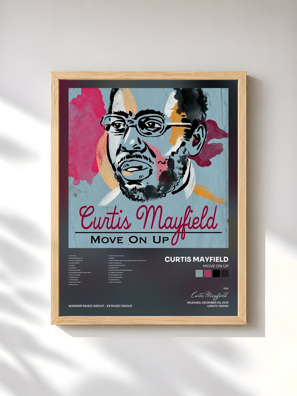 #bois Tableau de l'album Move On Up de Curtis Mayfield, cadre en bois brut, imprimé et encadré en France