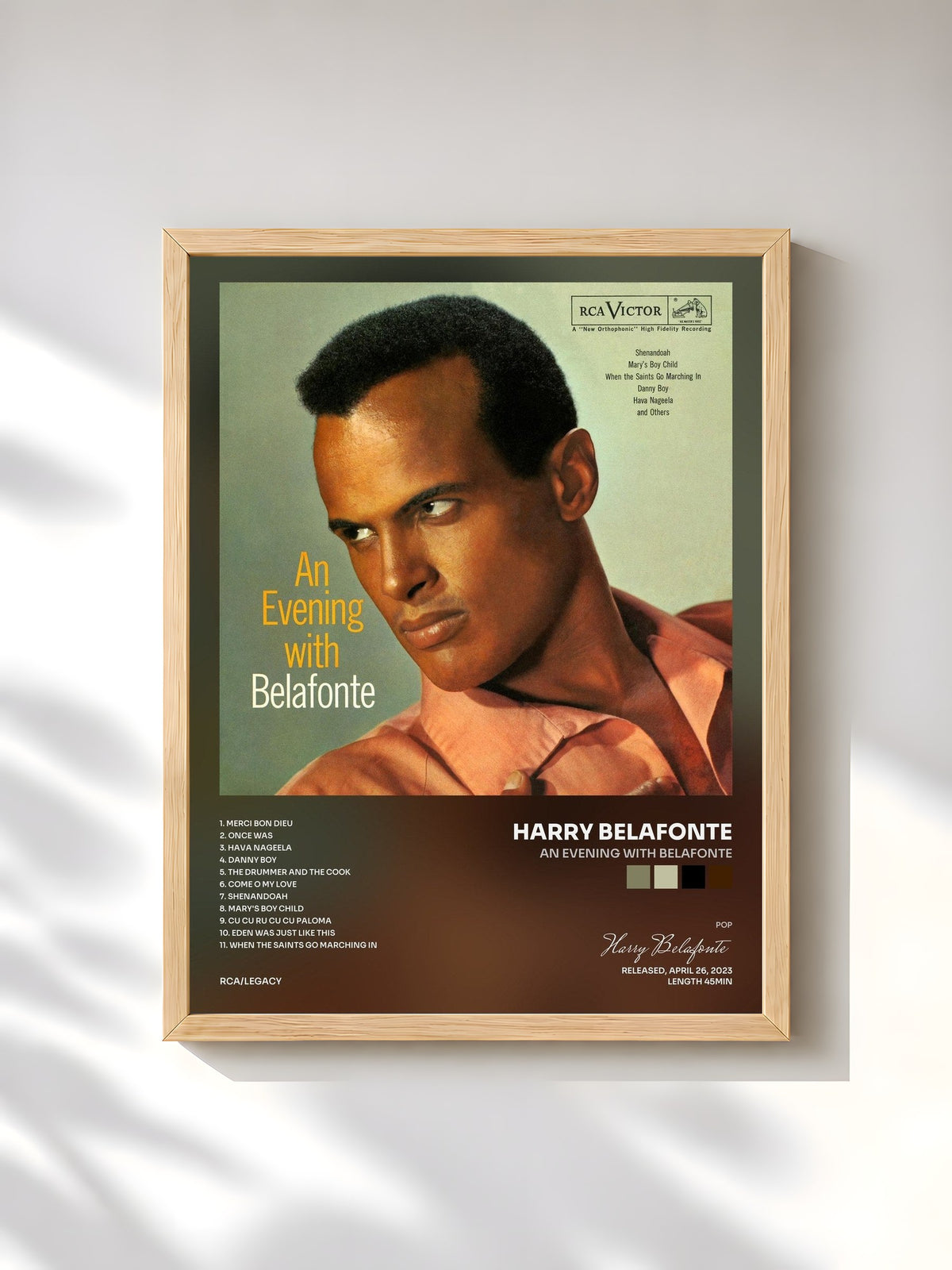 #bois Tableau de l'album An Evening with Belafonte de Harry Belafonte, cadre en bois brut, imprimé et encadré en France