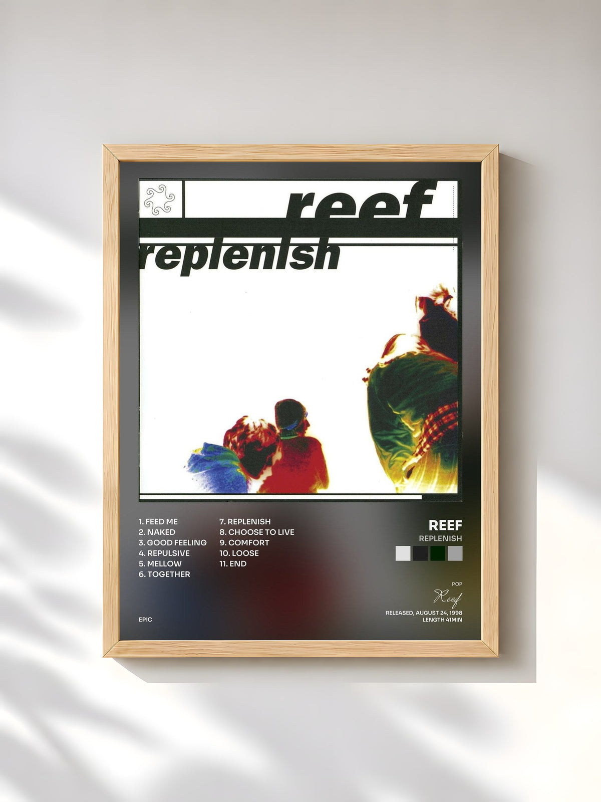 #bois Tableau de l'album Replenish de Reef, cadre en bois brut, imprimé et encadré en France