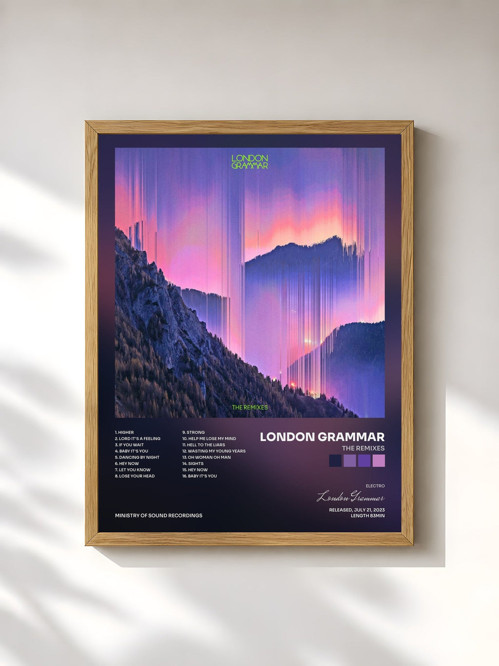 #bois Tableau de l'album The Remixes de London Grammar, cadre en bois brut, imprimé et encadré en France