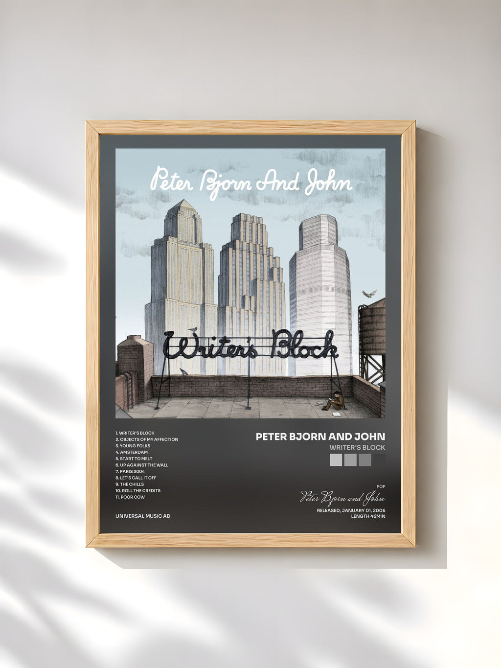 #bois Tableau de l'album Writer's Block de Peter Bjorn and John, cadre en bois brut, imprimé et encadré en France