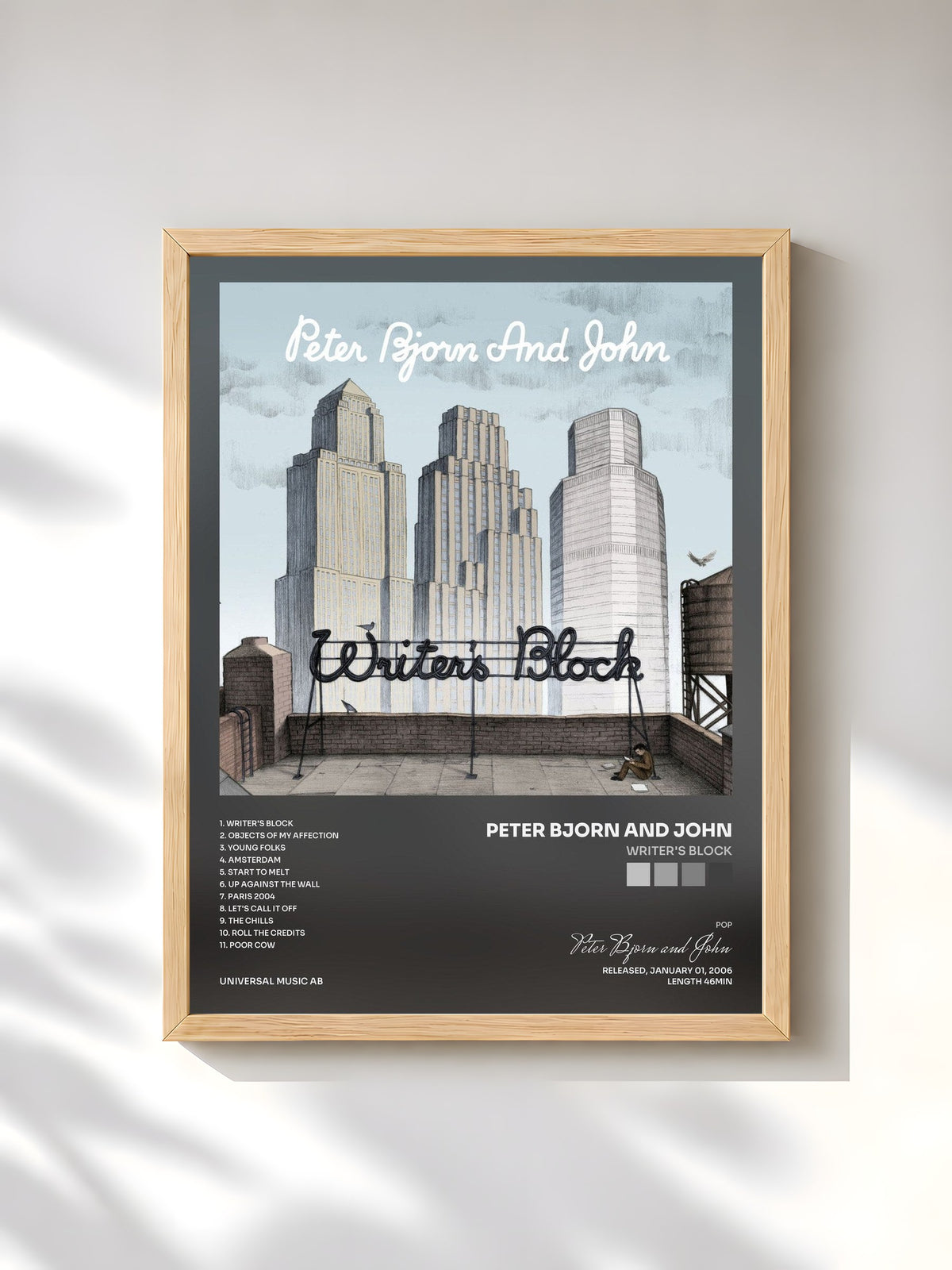 #bois Tableau de l'album Writer's Block de Peter Bjorn and John, cadre en bois brut, imprimé et encadré en France