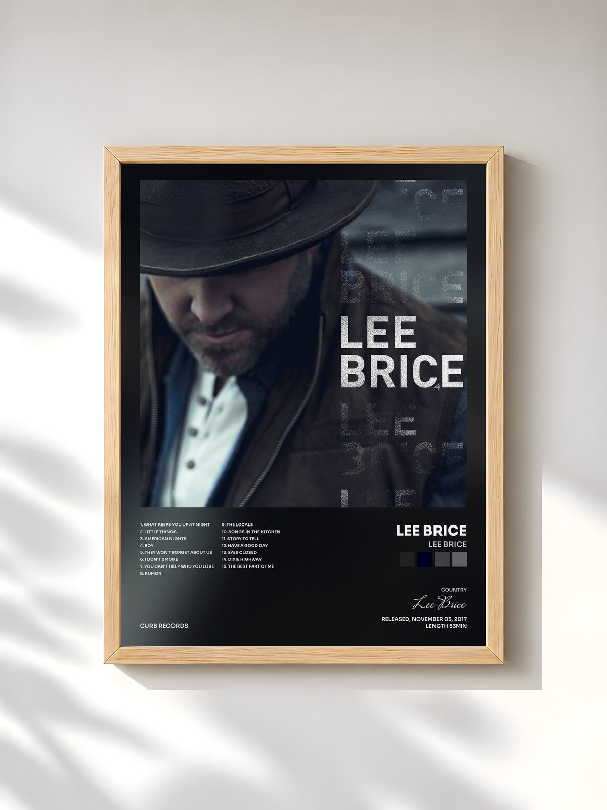 #bois Tableau de l'album Lee Brice de Lee Brice, cadre en bois brut, imprimé et encadré en France