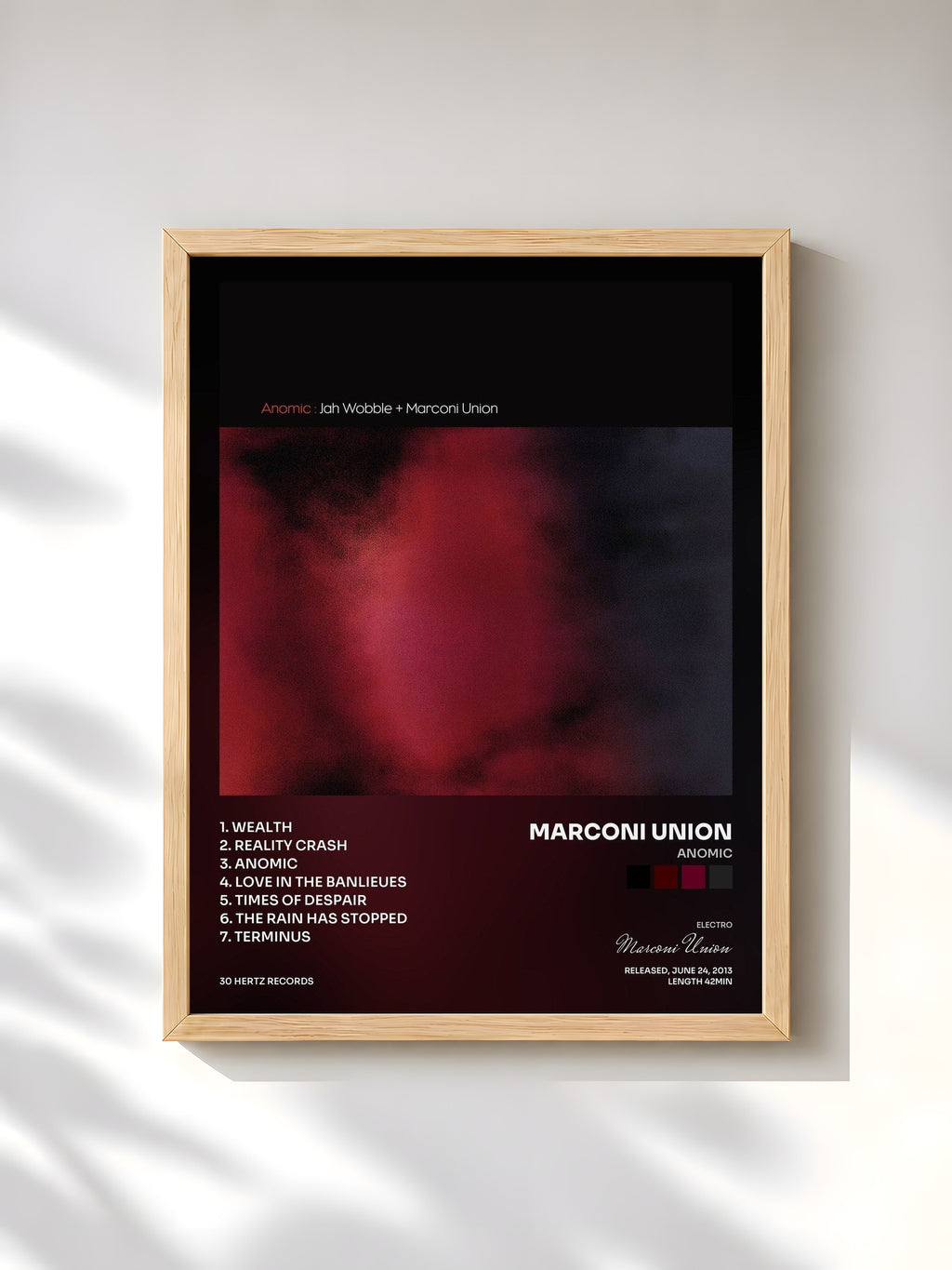 #bois Tableau de l'album Anomic de Marconi Union, cadre en bois brut, imprimé et encadré en France