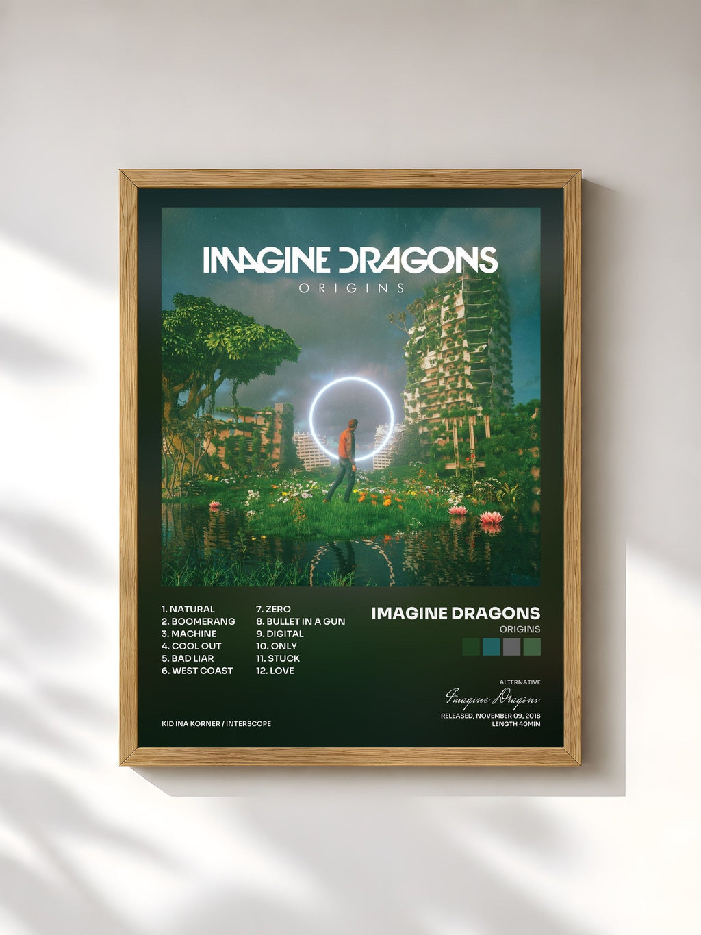 #bois Tableau de l'album Origins de Imagine Dragons, cadre en bois brut, imprimé et encadré en France