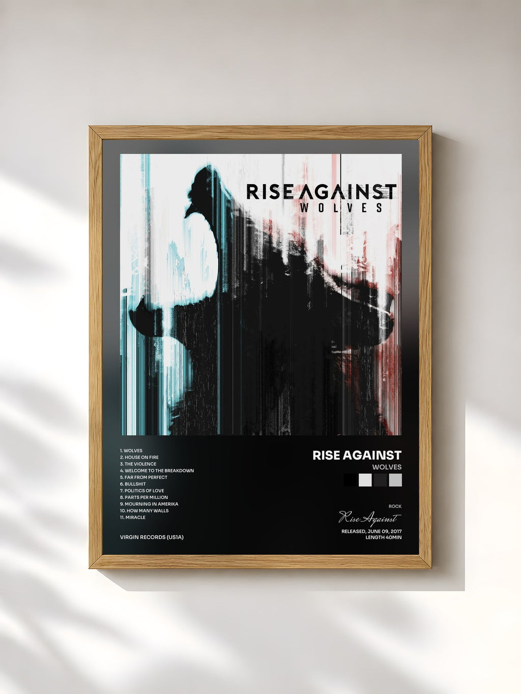 #bois Tableau de l'album Wolves de Rise Against, cadre en bois brut, imprimé et encadré en France
