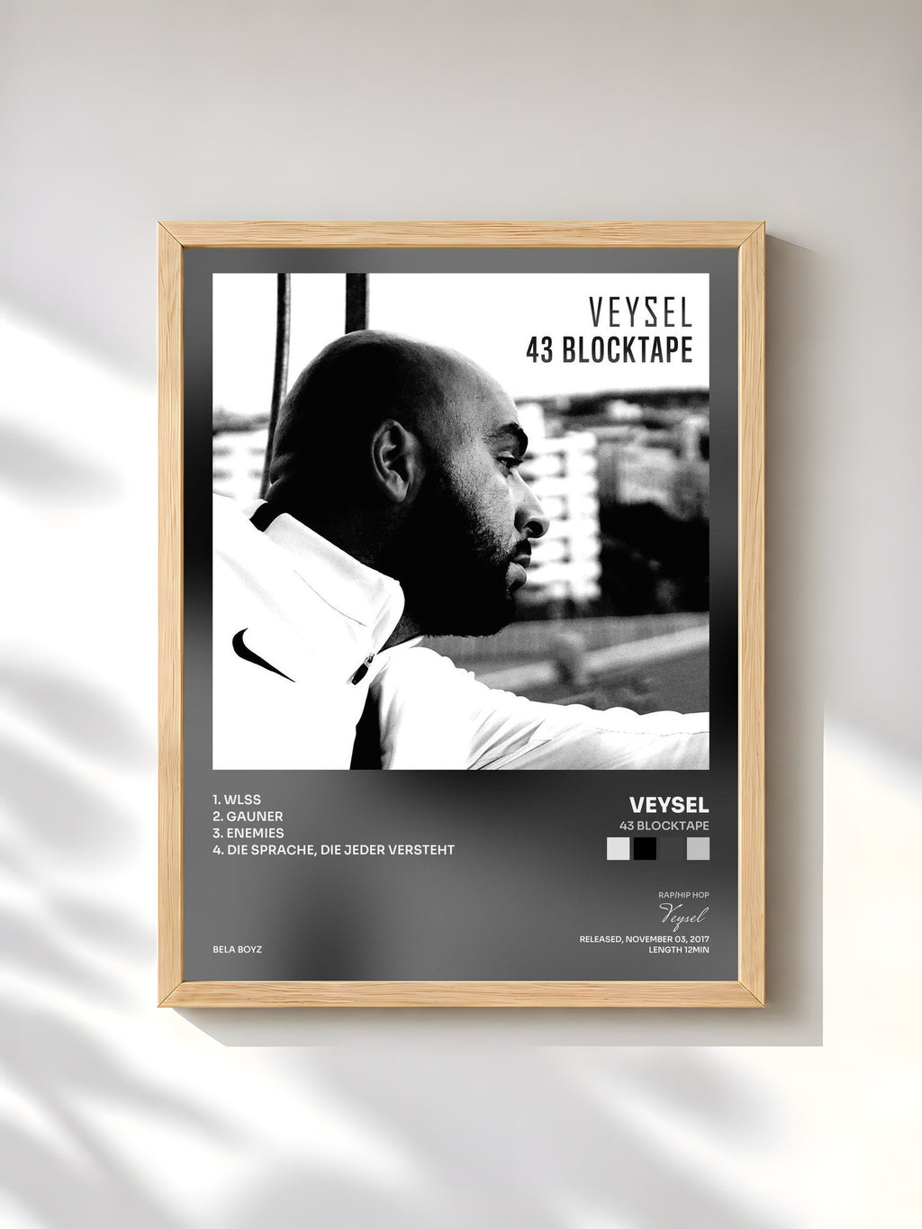 #bois Tableau de l'album 43 Blocktape de Veysel, cadre en bois brut, imprimé et encadré en France