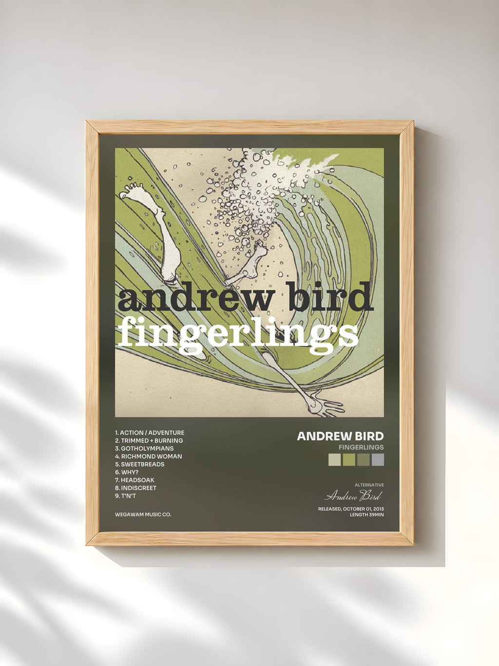 #bois Tableau de l'album Fingerlings de Andrew Bird, cadre en bois brut, imprimé et encadré en France