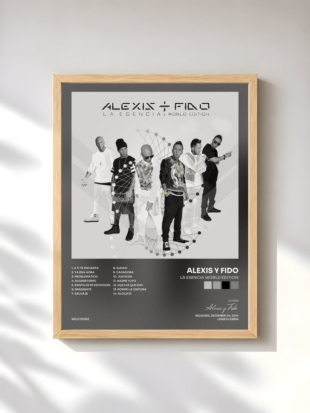 #bois Tableau de l'album La Esencia World Edition de Alexis y Fido, cadre en bois brut, imprimé et encadré en France
