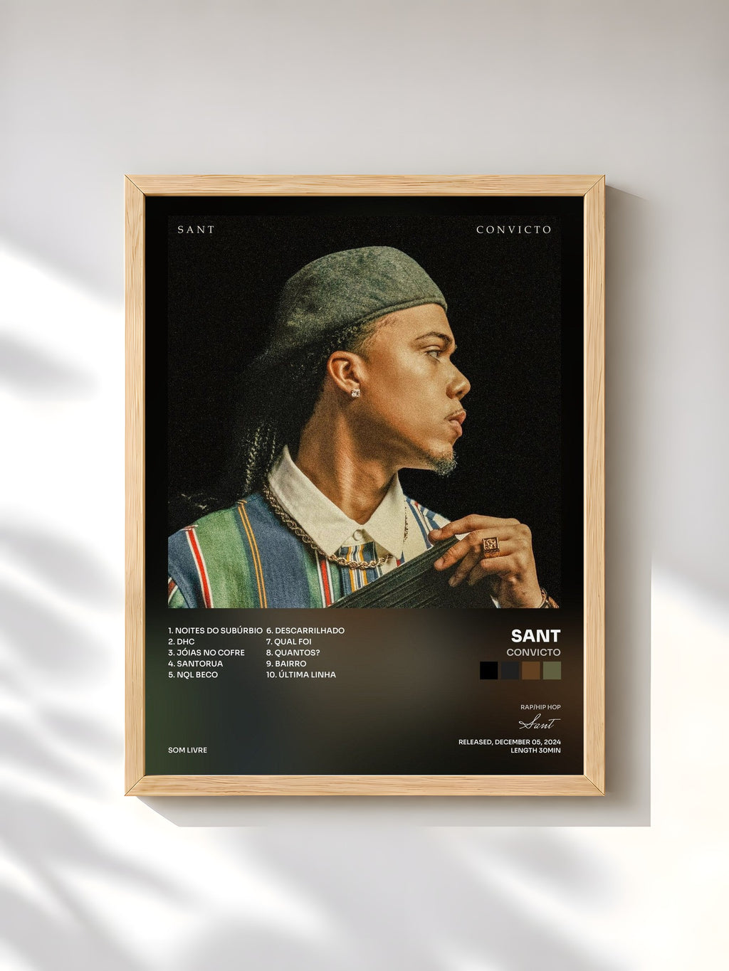 #bois Tableau de l'album CONVICTO de Sant, cadre en bois brut, imprimé et encadré en France