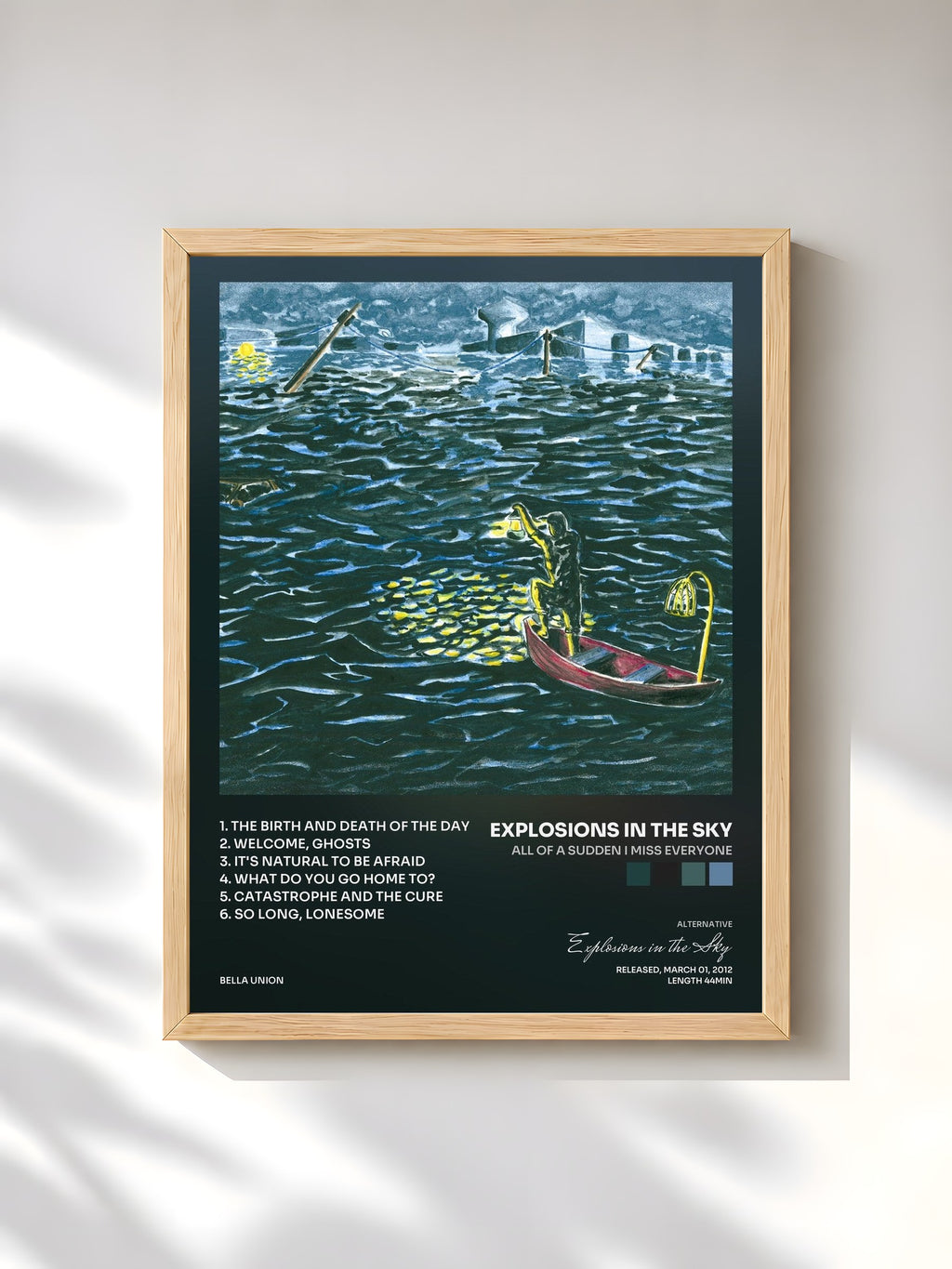 #bois Tableau de l'album All of a Sudden I Miss Everyone de Explosions in the Sky, cadre en bois brut, imprimé et encadré en France