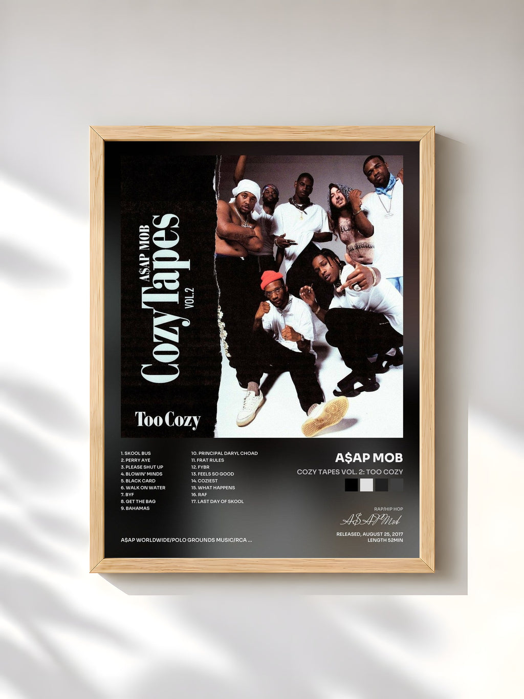 #bois Tableau de l'album Cozy Tapes Vol. 2: Too Cozy de A$AP Mob, cadre en bois brut, imprimé et encadré en France