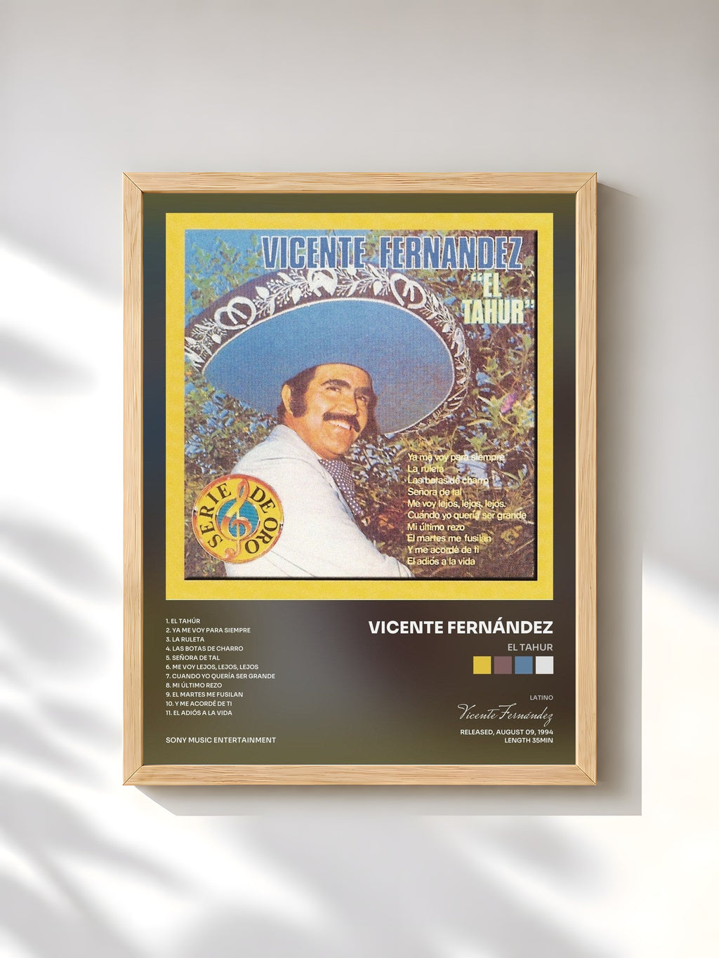 #bois Tableau de l'album El Tahur de Vicente Fernández, cadre en bois brut, imprimé et encadré en France