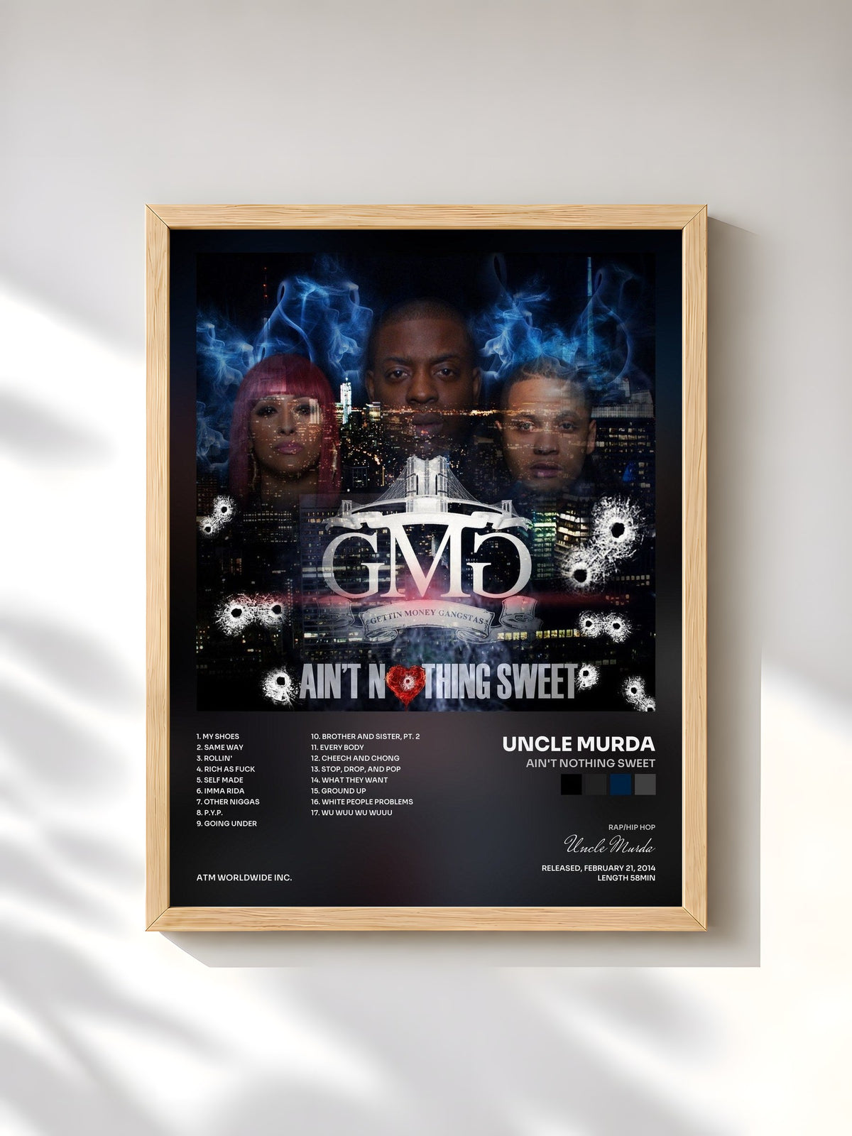 #bois Tableau de l'album Ain't Nothing Sweet de Uncle Murda, cadre en bois brut, imprimé et encadré en France