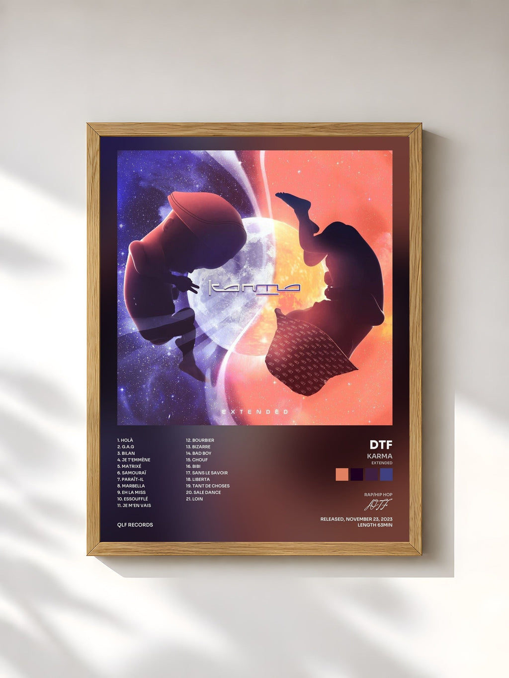#bois Tableau de l'album Karma (Extended) de DTF, cadre en bois brut, imprimé et encadré en France