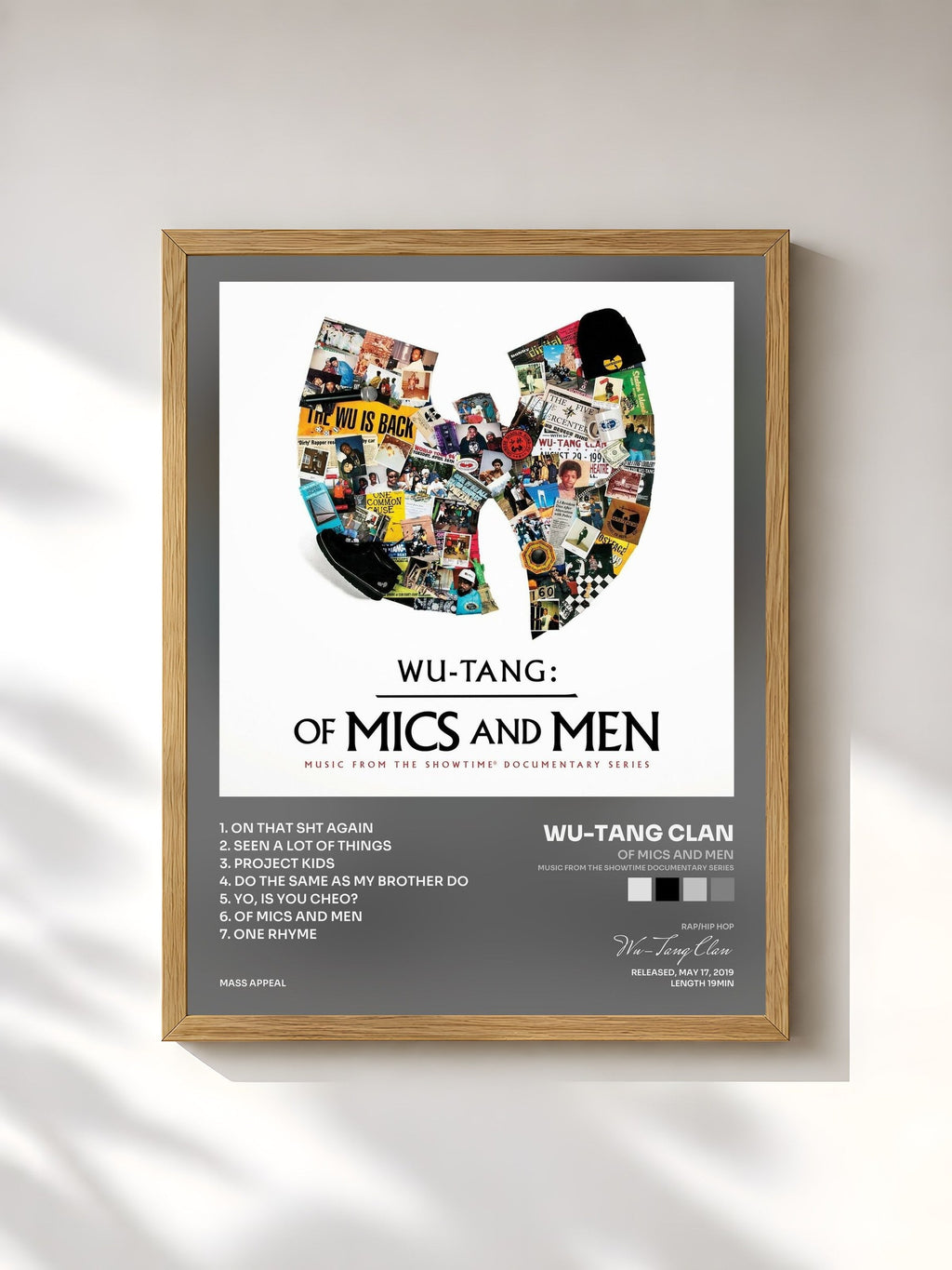 #bois Tableau de l'album Of Mics and Men (Music from the Showtime Documentary Series) de Wu-Tang Clan, cadre en bois brut, imprimé et encadré en France