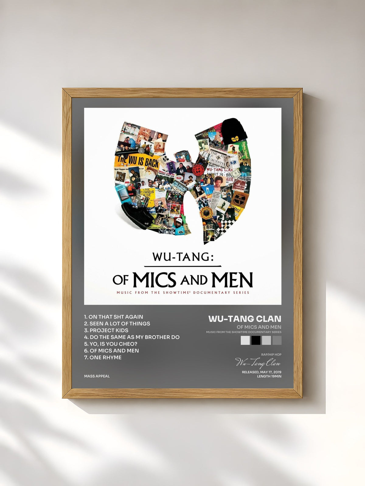 #bois Tableau de l'album Of Mics and Men (Music from the Showtime Documentary Series) de Wu-Tang Clan, cadre en bois brut, imprimé et encadré en France