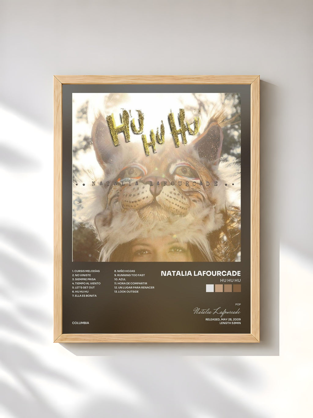 #bois Tableau de l'album HU HU HU de Natalia Lafourcade, cadre en bois brut, imprimé et encadré en France