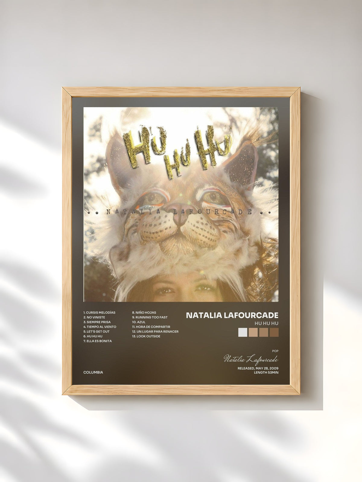 #bois Tableau de l'album HU HU HU de Natalia Lafourcade, cadre en bois brut, imprimé et encadré en France