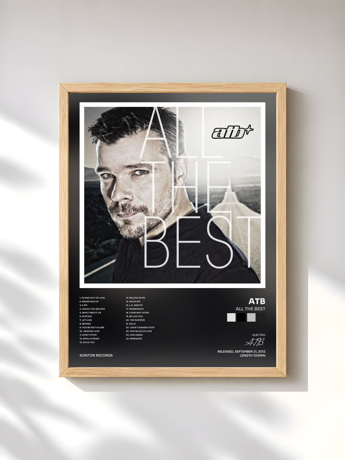 #bois Tableau de l'album All The Best de ATB, cadre en bois brut, imprimé et encadré en France
