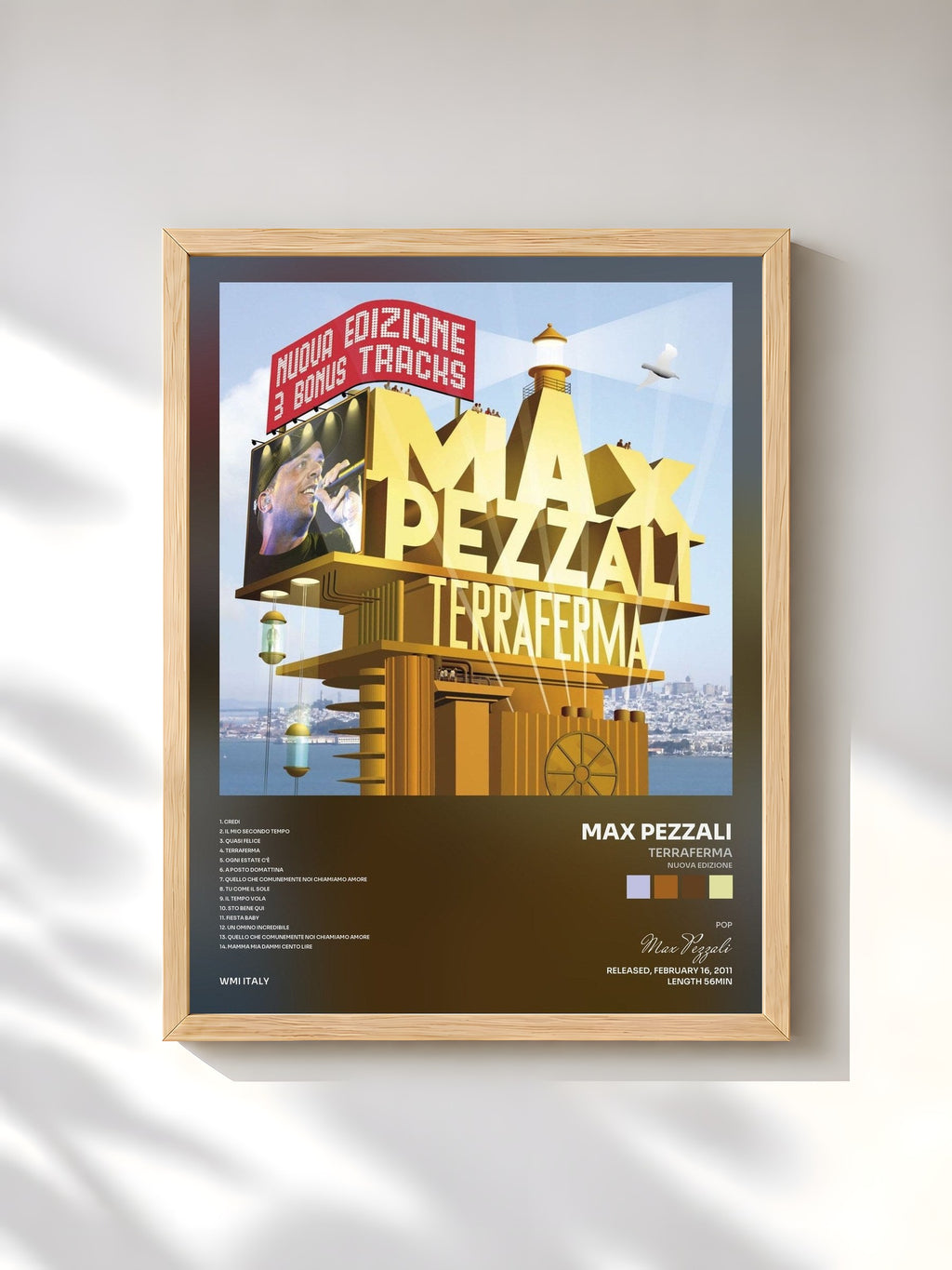 #bois Tableau de l'album Terraferma (Nuova edizione) de Max Pezzali, cadre en bois brut, imprimé et encadré en France