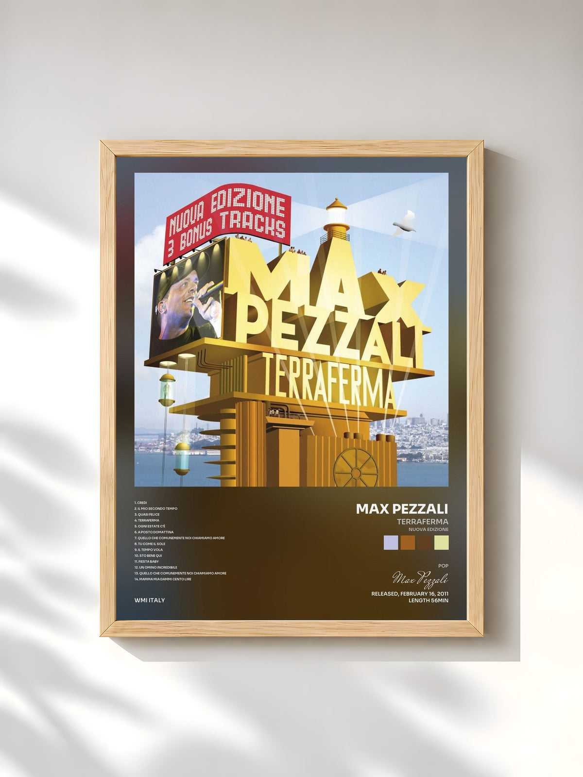 #bois Tableau de l'album Terraferma (Nuova edizione) de Max Pezzali, cadre en bois brut, imprimé et encadré en France