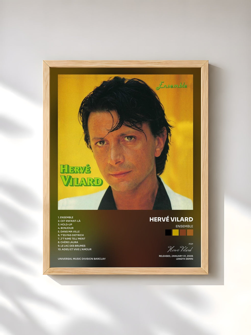#bois Tableau de l'album Ensemble de Hervé Vilard, cadre en bois brut, imprimé et encadré en France