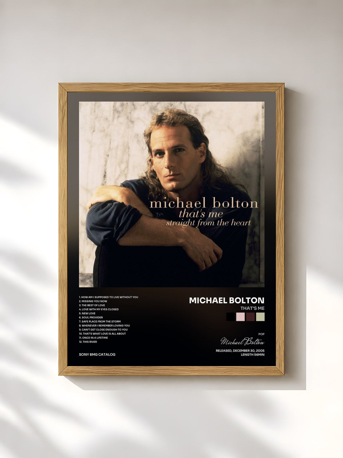 #bois Tableau de l'album That's Me de Michael Bolton, cadre en bois brut, imprimé et encadré en France