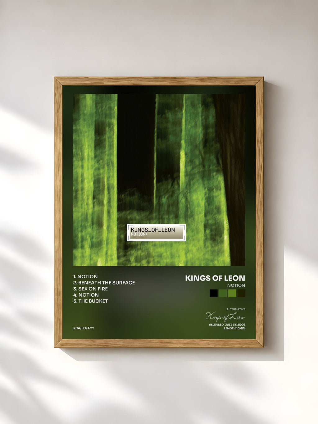 #bois Tableau de l'album Notion de Kings of Leon, cadre en bois brut, imprimé et encadré en France