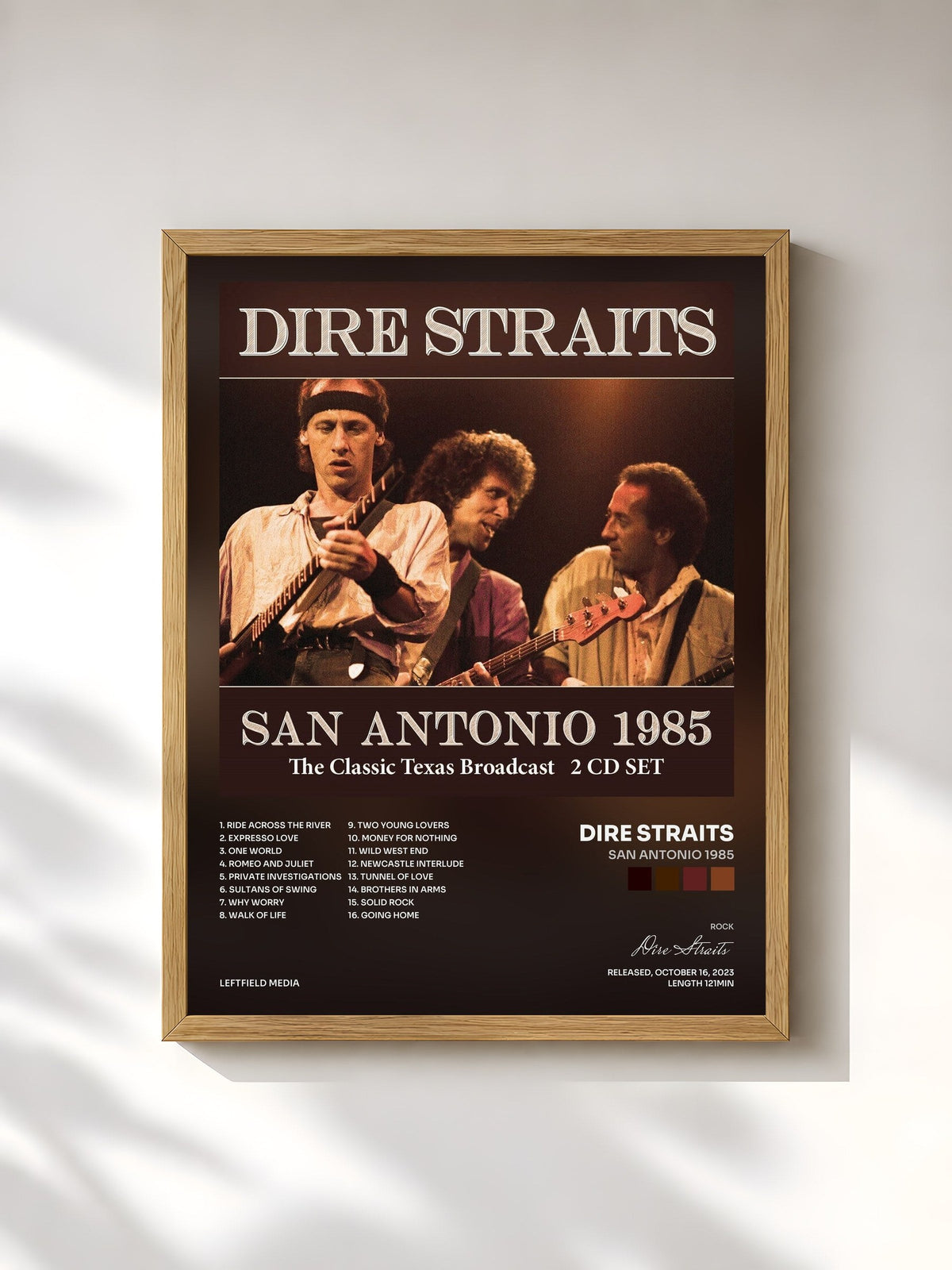 #bois Tableau de l'album San Antonio 1985 de Dire Straits, cadre en bois brut, imprimé et encadré en France