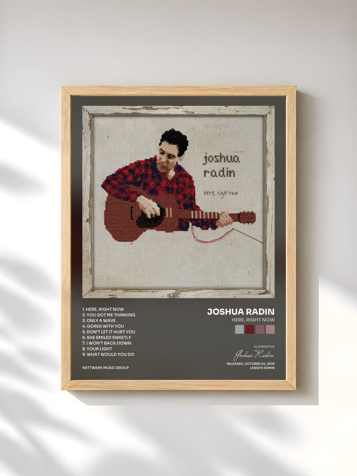 #bois Tableau de l'album Here, Right Now de Joshua Radin, cadre en bois brut, imprimé et encadré en France