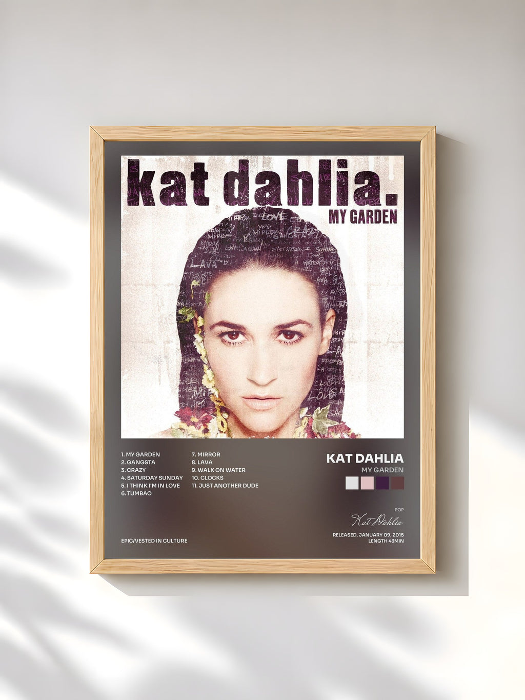 #bois Tableau de l'album My Garden de Kat Dahlia, cadre en bois brut, imprimé et encadré en France