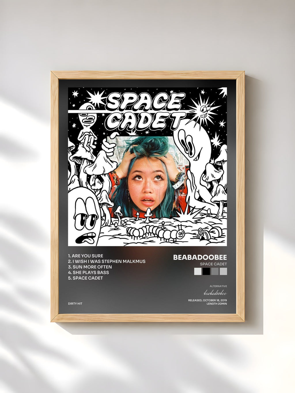 #bois Tableau de l'album Space Cadet de beabadoobee, cadre en bois brut, imprimé et encadré en France