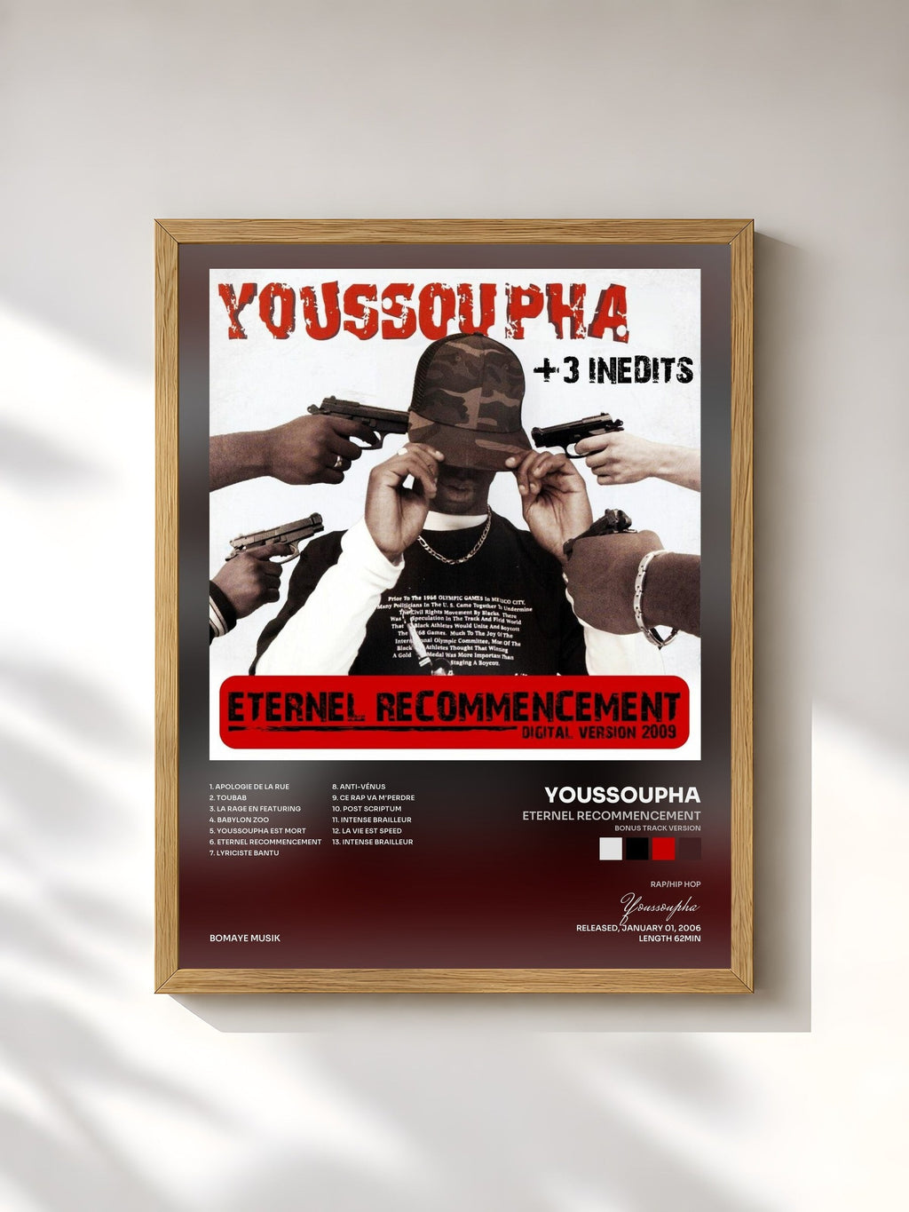 #bois Tableau de l'album Eternel recommencement (Bonus Track Version) de Youssoupha, cadre en bois brut, imprimé et encadré en France