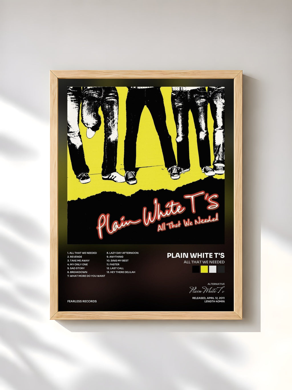 #bois Tableau de l'album All That We Needed de Plain White T's, cadre en bois brut, imprimé et encadré en France