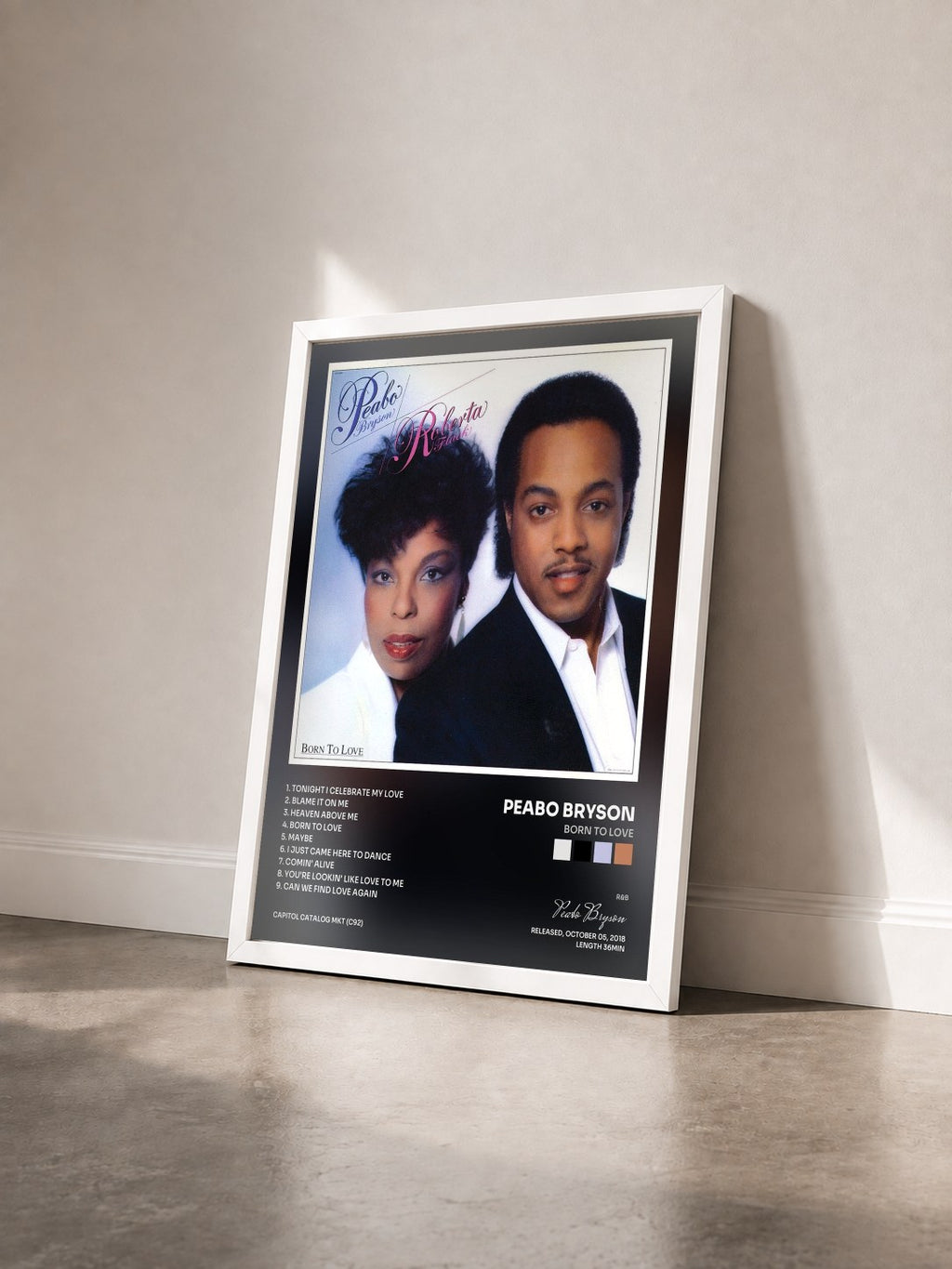 #blanc Tableau de l'album Born To Love de Peabo Bryson vu de trois quarts, cadre blanc