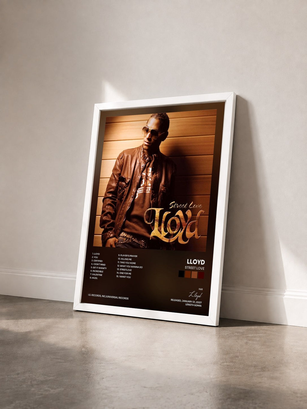 #blanc Tableau de l'album Street Love de Lloyd vu de trois quarts, cadre blanc