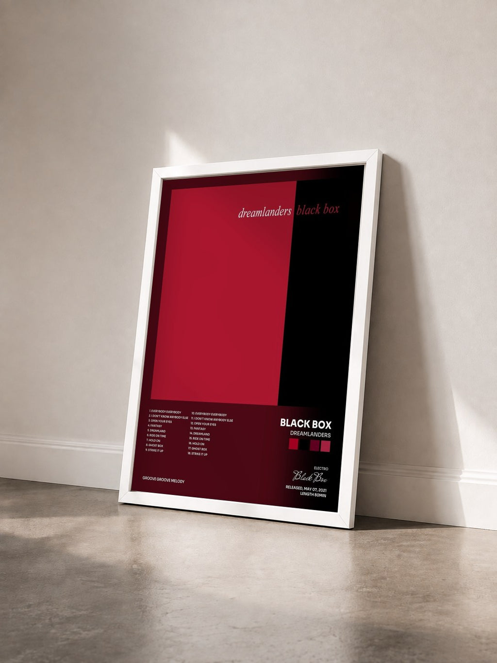 #blanc Tableau de l'album Dreamlanders de Black Box vu de trois quarts, cadre blanc