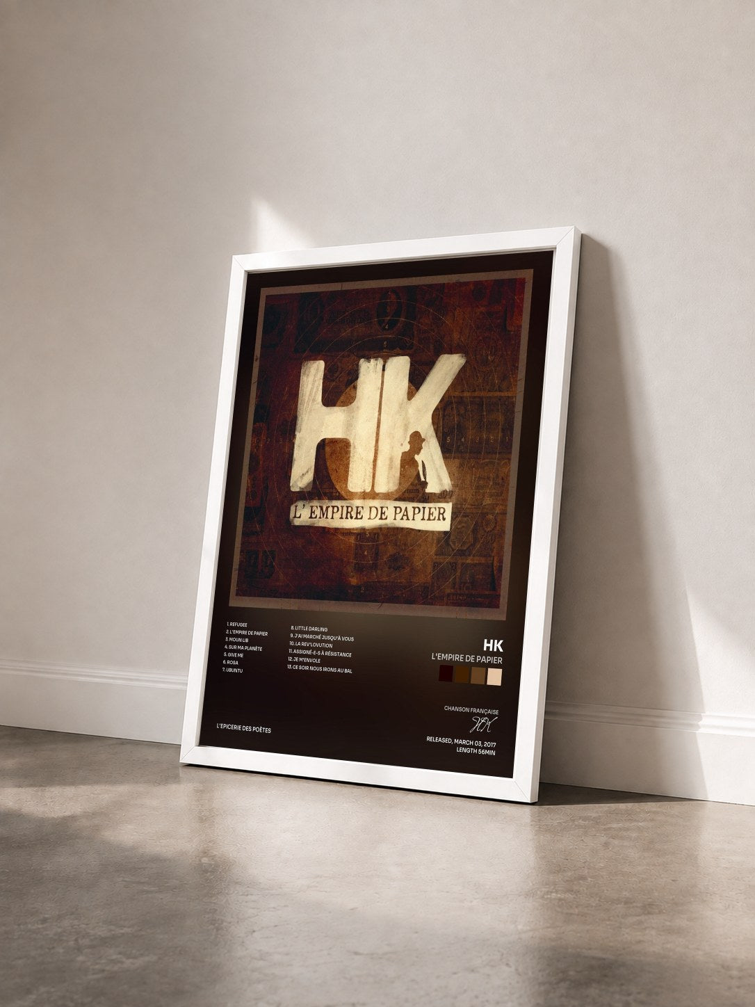 #blanc Tableau de l'album L'empire de papier de HK vu de trois quarts, cadre blanc