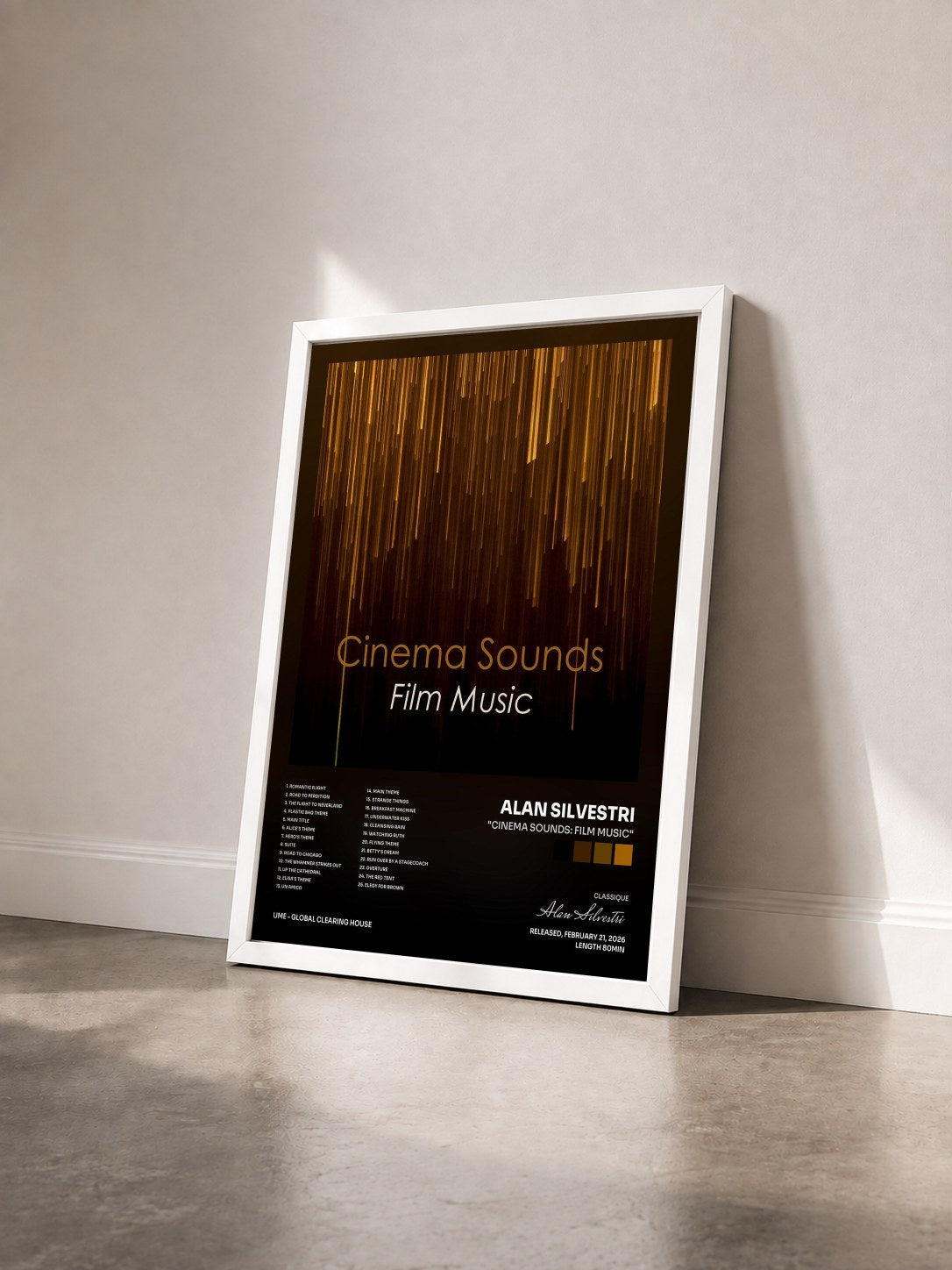 #blanc Tableau de l'album "Cinema Sounds: Film Music" de Alan Silvestri vu de trois quarts, cadre blanc