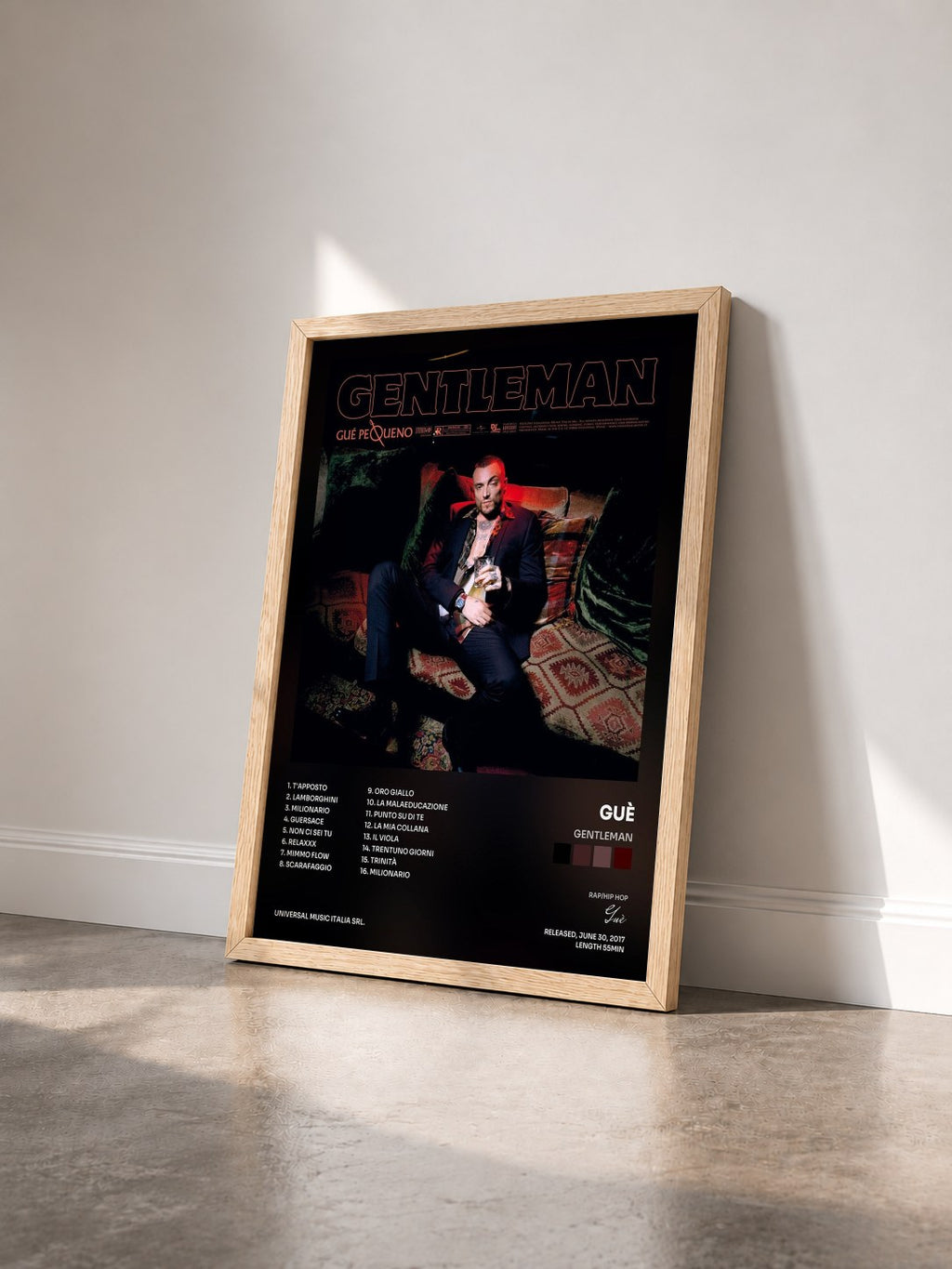 #bois Tableau de l'album Gentleman de Guè vu de trois quarts, cadre en bois brut