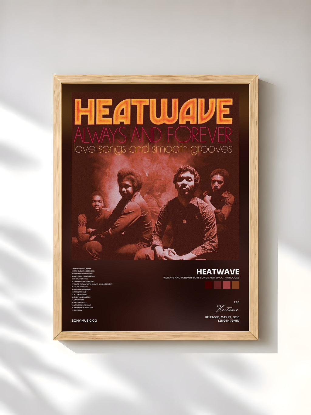 #bois Tableau de l'album 'Always And Forever' Love Songs and Smooth Grooves de Heatwave, cadre en bois brut, imprimé et encadré en France