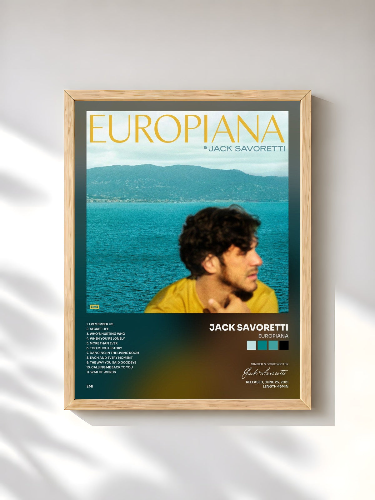 #bois Tableau de l'album Europiana de Jack Savoretti, cadre en bois brut, imprimé et encadré en France