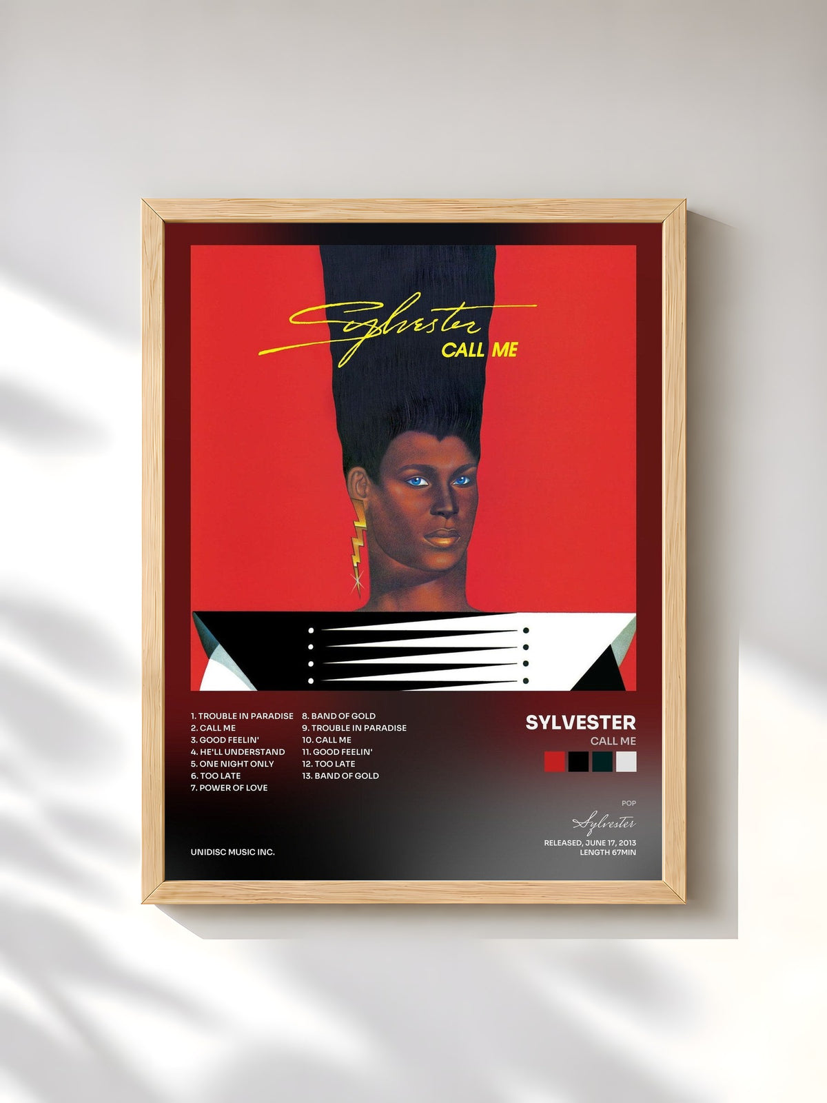 #bois Tableau de l'album Call Me de Sylvester, cadre en bois brut, imprimé et encadré en France