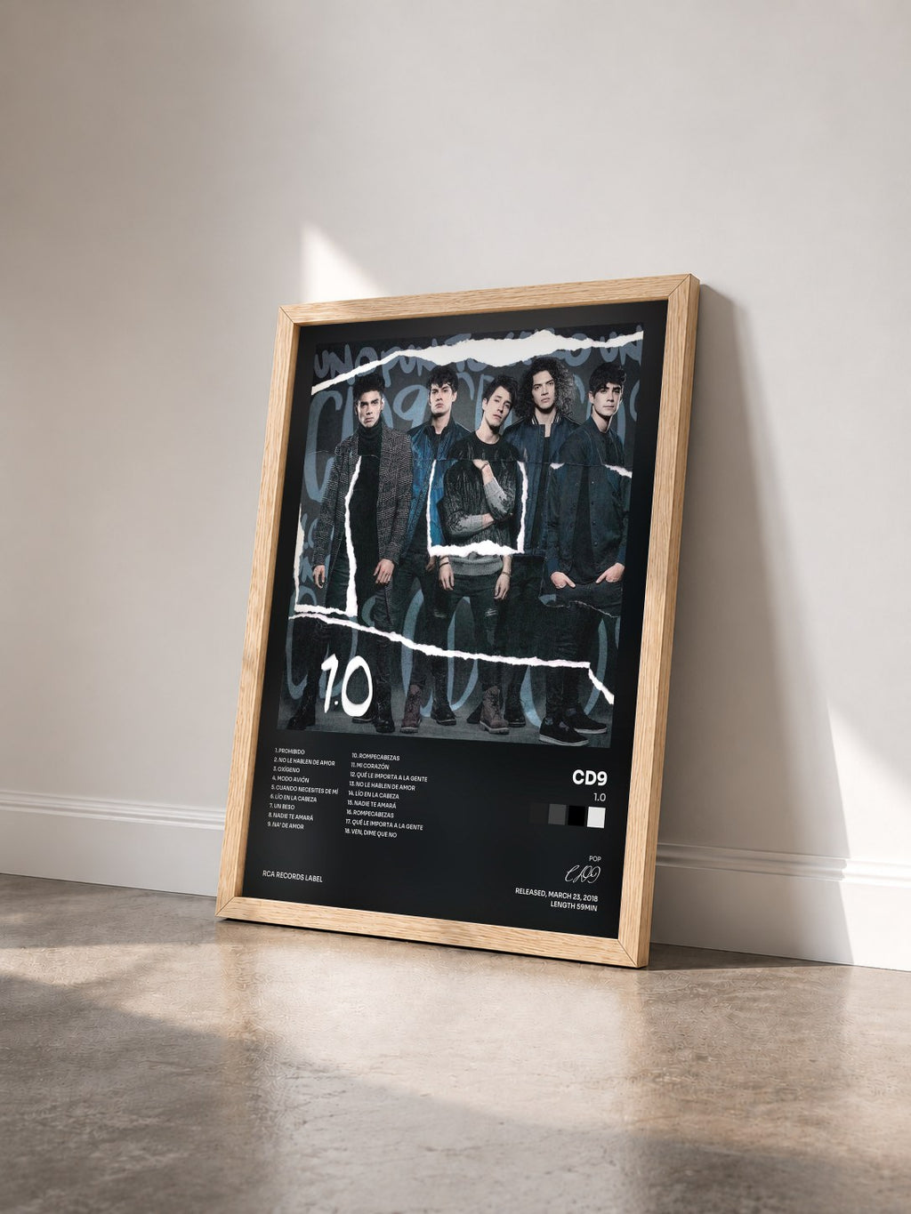 #bois Tableau de l'album 1.0 de CD9 vu de trois quarts, cadre en bois brut
