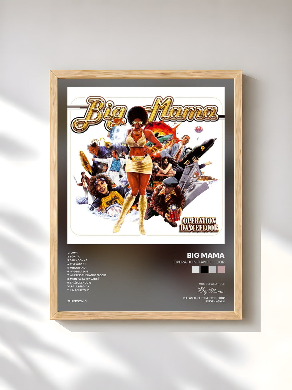 #bois Tableau de l'album Operation dancefloor de Big Mama, cadre en bois brut, imprimé et encadré en France